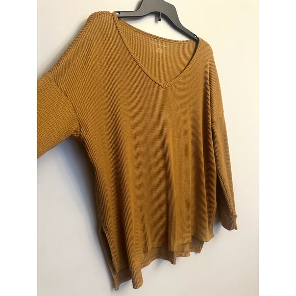 American Eagle Mustard Waffle Knit Long Sleeve Top - Picture 4 of 5